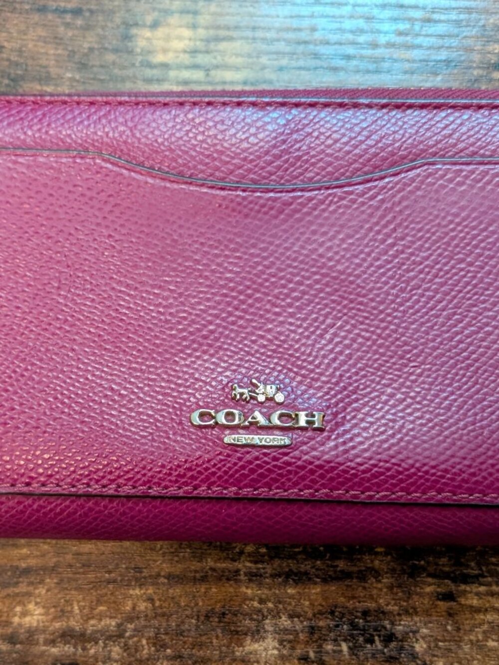 Coach Accordion Zip Wallet Fuchsia Cross Grain Leather